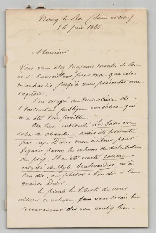 Gaspard de Cherville - Lettre autographe sign&eacute;e - Les B&ecirc;tes en robe de chambre. Gaspard de CHERVILLE