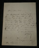 Bixio Alexandre - LETTRE AUTOGRAPHE SIGN&Eacute;E ET BILLET DE COTISATION D'ASSOCIATION. Alexandre BIXIO