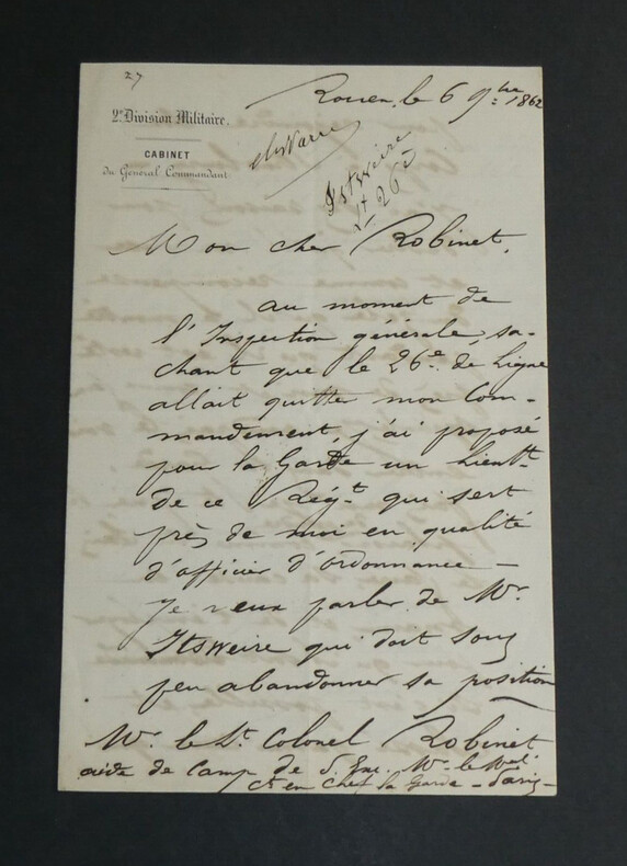 Pierre Hippolyte RENAULT- LETTRE AUTOGRAPHE SIGN&Eacute;E &Agrave; Robinet, 4 pages, 1862. Pierre Hippolyte RENAULT