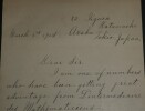 Seita Kaba, Math&eacute;maticien japonais - Lettre autographe sign&eacute;e, 3 pages, Tokyo. Seita KABA