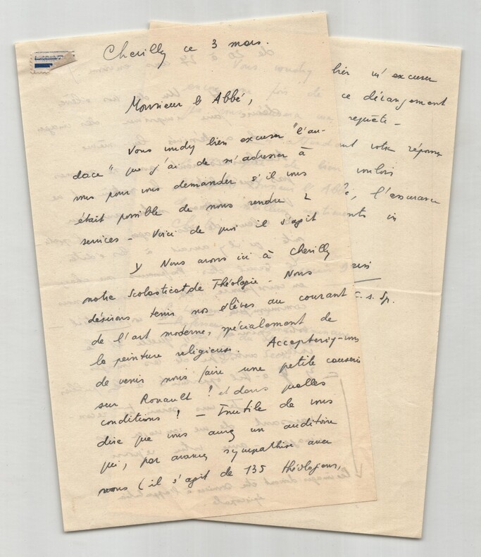 Lucien Deiss - Lettre autographe sign&eacute;e &agrave; l'Abb&eacute; Morel. Lucien DEISS