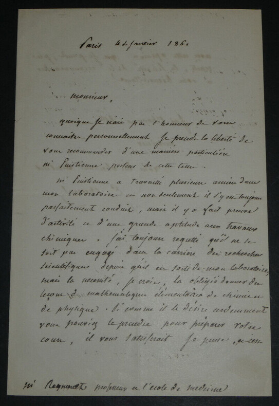 Eug&egrave;ne Michel CHEVREUL, Chimiste - LETTRE AUTOGRAPHE SIGN&Eacute;E Paris 1860, 2 PAGES. Eug&egrave;ne Michel CHEVREUL