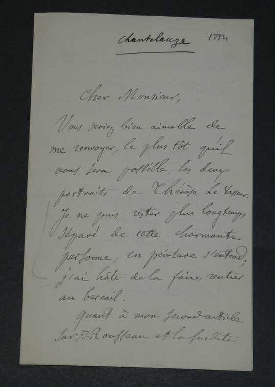 Regis de CHANTELAUZE - LETTRE AUTOGRAPHE SIGN&Eacute;E, au sujet de Th&eacute;r&egrave;se LEVASSEUR. R&eacute;gis de CHANTELAUZE