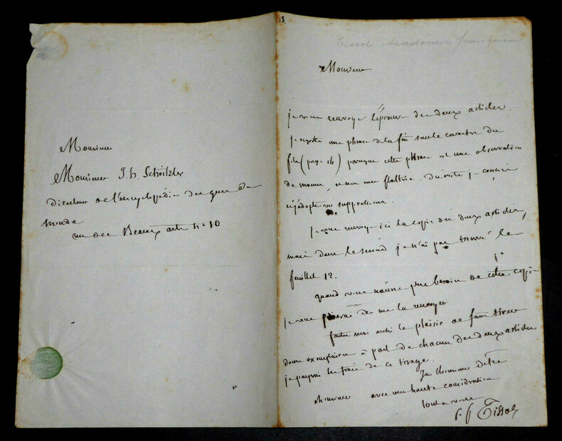 Pierre-Fran&ccedil;ois TISSOT - LETTRE AUTOGRAPHE SIGN&Eacute;E. Pierre-Fran&ccedil;ois TISSOT