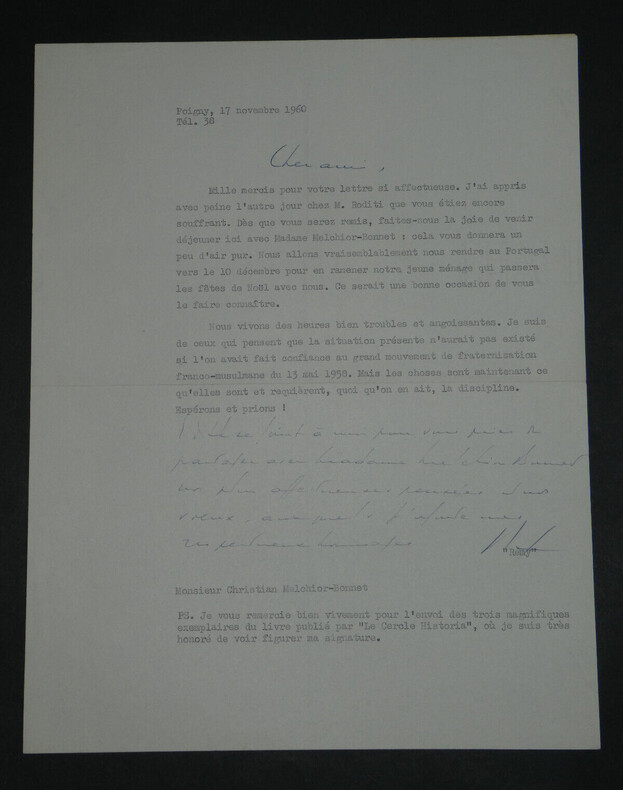 Colonel R&eacute;my - Une Lettre Sign&eacute;e de 1960 D&eacute;voile ses Pens&eacute;es sur l’Alg&eacute;rie. Colonel REMY
