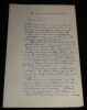 Jean ALBERT - Manuscrit autographe sign&eacute; "La cuisine de Madame" 2 pages. Jean AJALBERT