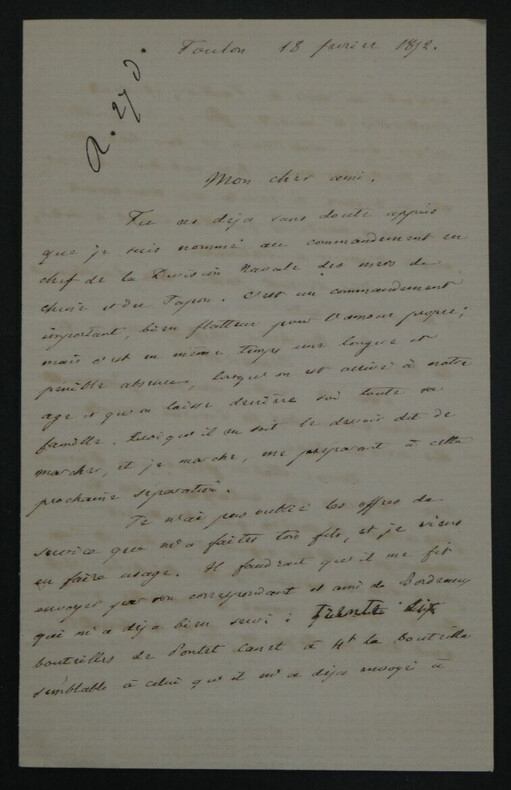 Henri GARNAULT - LETTRE AUTOGRAPHE SIGN&Eacute;E 4 PAGES DIVISION NAVALE 1872 TOULON. Henri GARNAULT