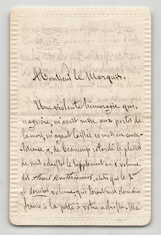 Agla&eacute; de Corday - Lettre autographe sign&eacute;e au Marquis de Valois, 4 pages - 1854. Agla&eacute; de CORDAY