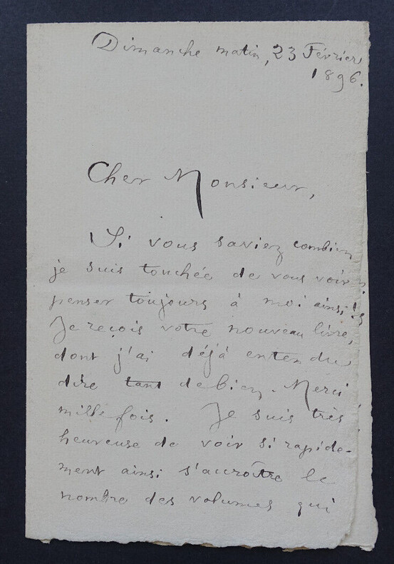 Louise READ - LETTRE AUTOGRAPHE SIGN&Eacute;E, 1896. Louise READ
