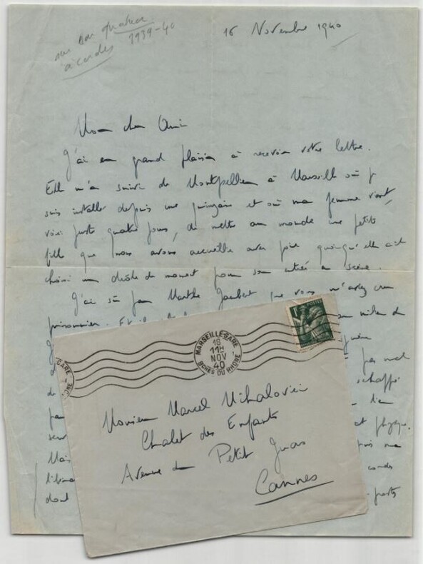 Henry Barraud - Lettre autographe sign&eacute;e poignante &agrave; Marcel Mihalovici - 1940. Henry BARRAUD
