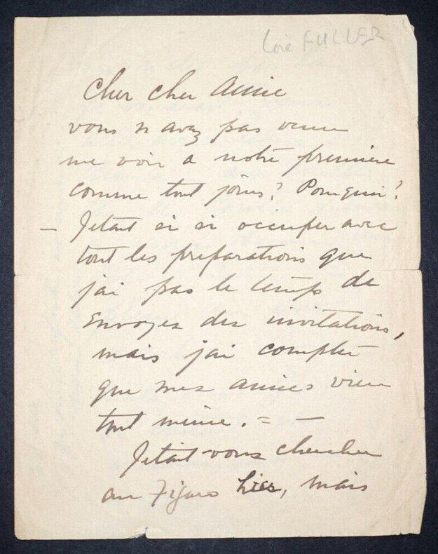 Lo&iuml;e FULLER Danseuse am&eacute;ricaine - LETTRE AUTOGRAPHE SIGN&Eacute;E 2 pages en "Fran&ccedil;ais". Lo&iuml;e FULLER