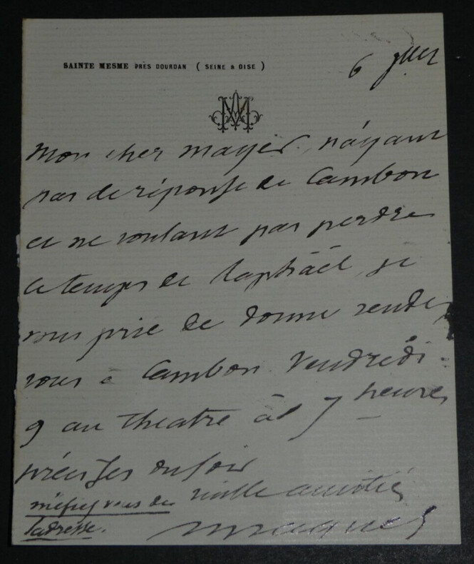 Auguste MAQUET, Romancier - LETTRE AUTOGRAPHE SIGN&Eacute;E. Auguste MAQUET