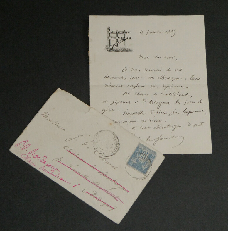 Oscar BARDI de FOURTOU - LETTRE AUTOGRAPHE SIGN&Eacute;E, 11 janvier 1885. Oscar BARDI de FOURTOU