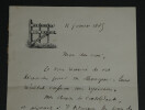 Oscar BARDI de FOURTOU - LETTRE AUTOGRAPHE SIGN&Eacute;E, 11 janvier 1885. Oscar BARDI de FOURTOU