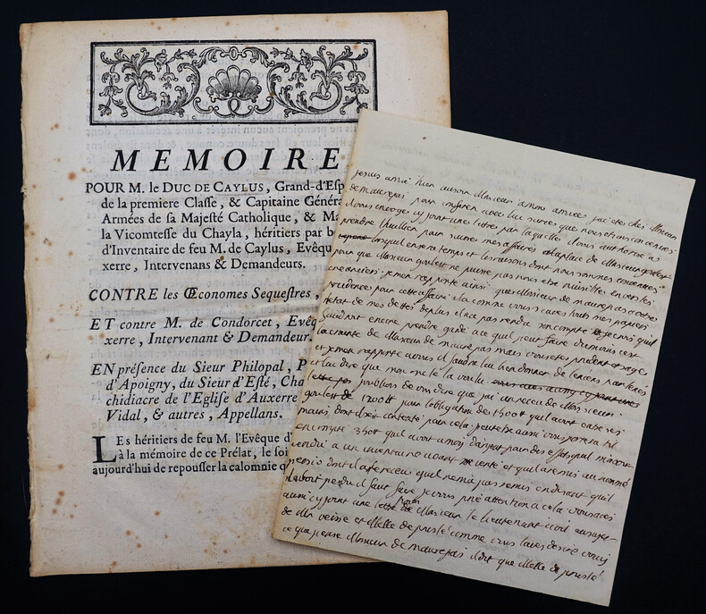 LE DUC DE CAYLUS - LETTRE AUTOGRAPHE SIGN&Eacute;E DE 3 PAGES AVEC LIVRET M&Eacute;MOIRE, 1773. LE DUC DE CAYLUS