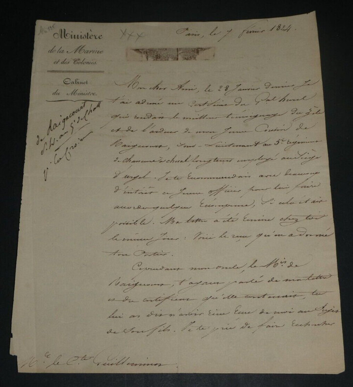Aim&eacute; Marie Gaspard de Clermont-Tonnerre - LETTRE AUTOGRAPHE SIGN&Eacute;E, 1824, Paris. Aim&eacute; Marie Gaspard de Clermont-Tonnerre