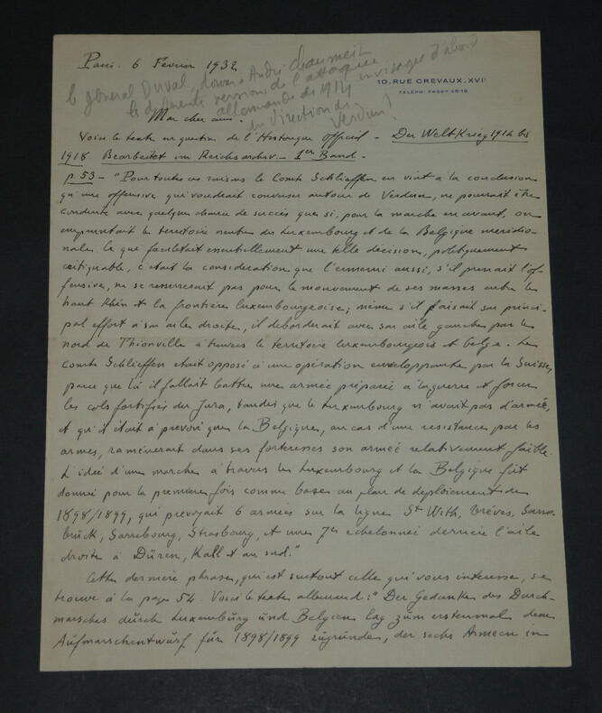 G&eacute;n&eacute;ral Duval - LETTRE AUTOGRAPHE SIGN&Eacute;E &Agrave; Andr&eacute; CHAUMEIX GUERRE 14/18 - 1932. G&eacute;n&eacute;ral DUVAL