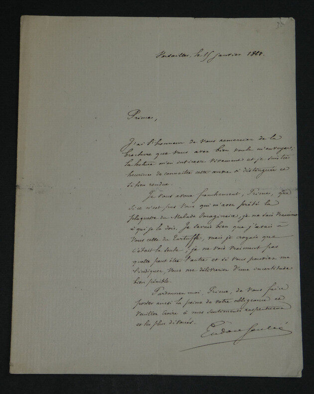 Endore SOULI&Eacute; - LETTRE AUTOGRAPHE SIGN&Eacute;E AU PRINCE, 1868. Eudore SOULI&Eacute;