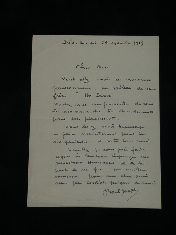 Joseph Bail - Lettre autographe sign&eacute;e &agrave; Lapauze "Tableau de mon fr&egrave;re" - 1919. Joseph BAIL