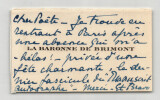 La Baronne Ren&eacute;e de Brimont - Carte de visite autographe &agrave; Armand Godoy - "Foch". Ren&eacute;e de Brimont