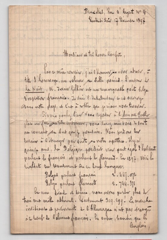 Georges Barral - LETTRE AUTOGRAPHE SIGN&Eacute;E &Agrave; Georges Montorgueil 1897 Bruxelles. Georges BARRAL