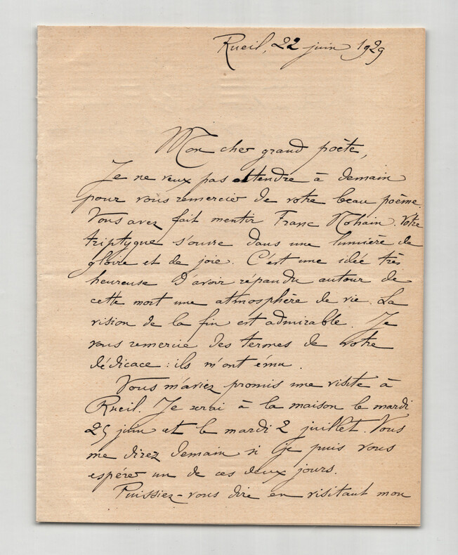 &Eacute;mile Chatelain - Lettre autographe sign&eacute;e &agrave; un grand po&egrave;te - 1929. &Eacute;mile CHATELAIN