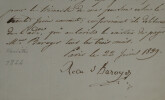Marie-Madeleine BAROYER - Re&ccedil;u de pension Th&eacute;&acirc;tre des Vari&eacute;t&eacute;s autographe sign&eacute;. Marie-Madeleine BAROYER