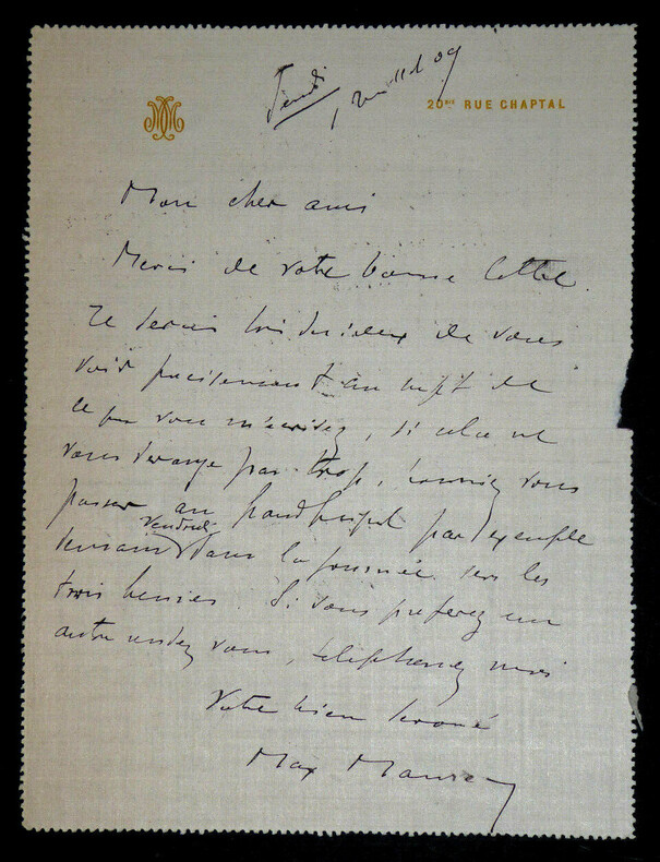 Max MAUREY - LETTRE AUTOGRAPHE SIGN&Eacute;E &Agrave; Andr&eacute; SERPH. Max MAUREY