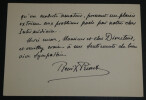 Ren&eacute;-Xavier PRINET - CARTE-LETTRE AUTOGRAPHE SIGN&Eacute;E AU DIRECTEUR, Paris, 1927. Ren&eacute;-Xavier PRINET