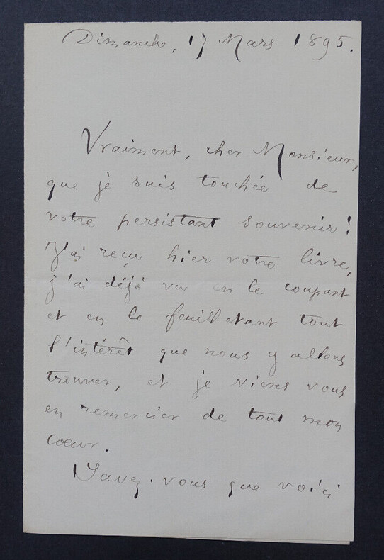 Louise READ - LETTRE AUTOGRAPHE SIGN&Eacute;E, 1895. Louise READ