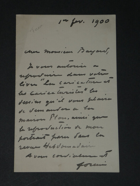 Jean-Louis Forain - Lettre autographe sign&eacute;e &agrave; &Eacute;. Bayard &agrave; propos de son ouvrage. Jean-Louis FORAIN