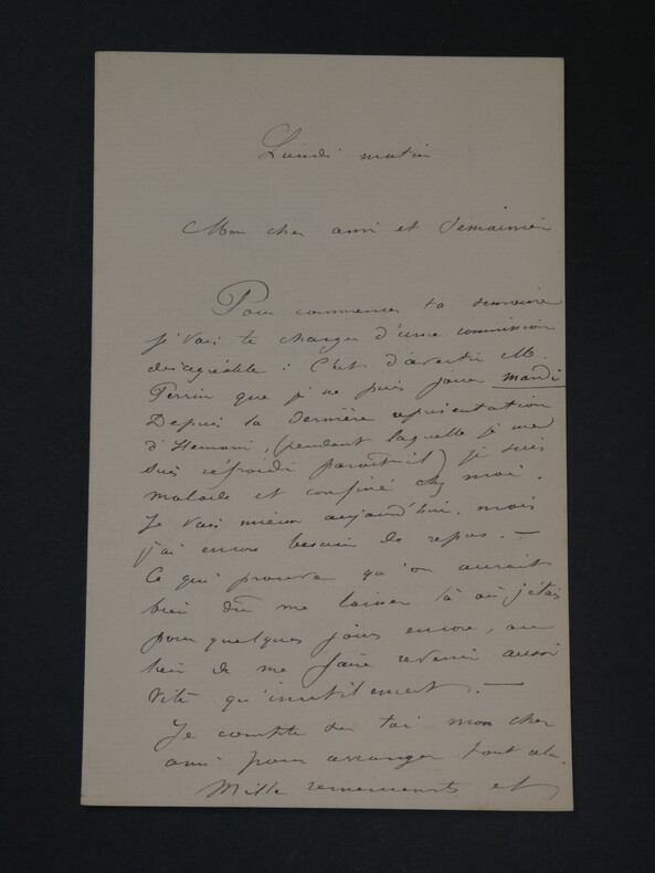 Gustave WORMS, lettre autographe sign&eacute;e, "je suis malade et confin&eacute;", 2 pages. Gustave WORMS