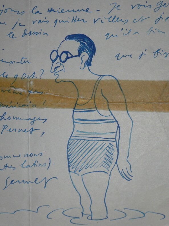 SENNEP Jean DESSIN ORIGINAL SUR LETTRE AUTOGRAPHE SIGNEE, AUTOPORTRAIT, PARIS. Jean SENNEP