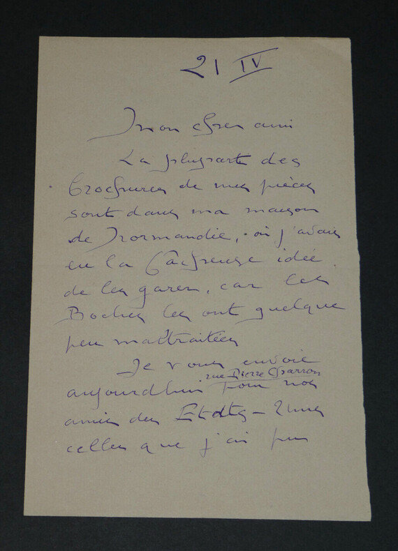 Lucien BESNARD - LETTRE AUTOGRAPHE SIGN&Eacute;E &Agrave; Monsieur MEMBR&Eacute;. Lucien BESNARD