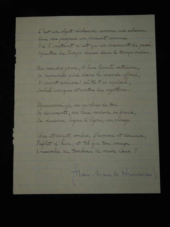 Marie Aim&eacute;e de KERMORVAN &Eacute;crivaine - POEME AUTOGRAPHE - 1 page. Marie-Aim&eacute;e de KERMORVAN