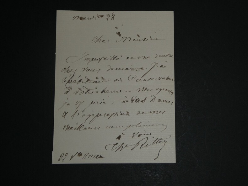 Th&eacute;odore Ritter - Lettre autographe sign&eacute;e - 1855. Th&eacute;odore RITTER