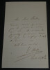 Victor MASS&Eacute;, Compositeur - LETTRE AUTOGRAPHE SIGN&Eacute;E A une dame Monogramme. Victor MASS&Eacute;