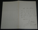 Victor MASS&Eacute;, Compositeur - LETTRE AUTOGRAPHE SIGN&Eacute;E A une dame Monogramme. Victor MASS&Eacute;