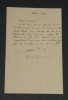 Alfred Bruneau - Lettre autographe sign&eacute;e de remerciement. Alfred BRUNEAU