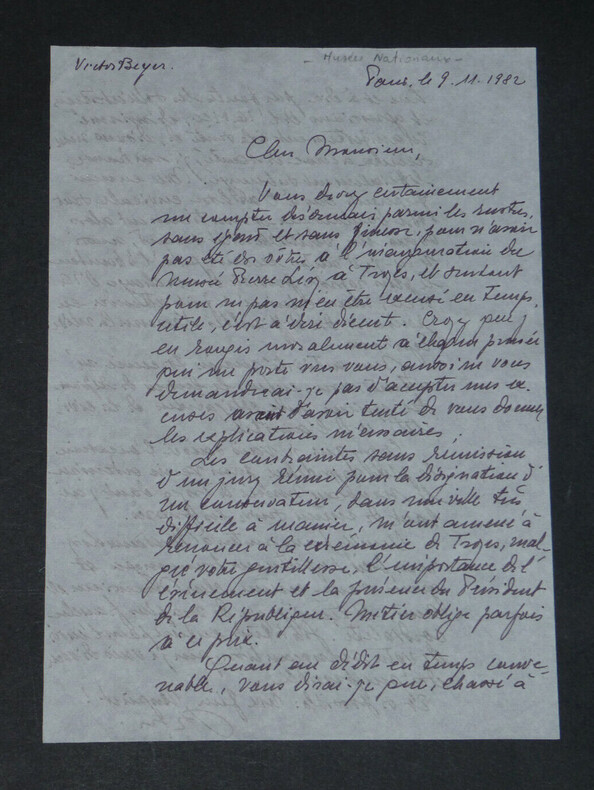 Victor BEYER , Historien de l'art alsacien - LETTRE AUTOGRAPHE SIGN&Eacute;E - 1982. Victor BEYER