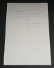 Henri SAUGUET citation autographe sign&eacute;e, 1 page  "Authenticit&eacute;, Fid&eacute;lit&eacute;" 1978. Henri SAUGUET