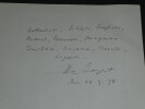 Henri SAUGUET citation autographe sign&eacute;e, 1 page  "Authenticit&eacute;, Fid&eacute;lit&eacute;" 1978. Henri SAUGUET