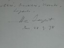 Henri SAUGUET citation autographe sign&eacute;e, 1 page  "Authenticit&eacute;, Fid&eacute;lit&eacute;" 1978. Henri SAUGUET
