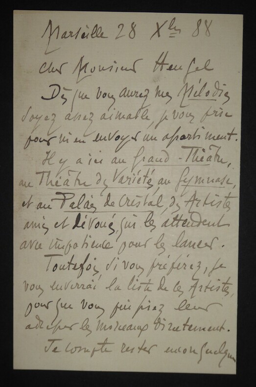 FLEGIER  Ange - LETTRE AUTOGRAPHE SIGN&Eacute;E &Agrave; Henri HEUGEL, MARSEILLE 1888. Ange FLEGIER