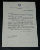 Giovanni Ponti - Lettre dactylographi&eacute;e sign&eacute;e 1953. Giovanni PONTI