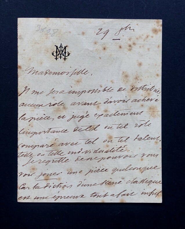 MAQUET Auguste -  LETTRE AUTOGRAPHE SIGN&Eacute;E &Agrave; PROPOS D'UN R&Ocirc;LE. Auguste MAQUET
