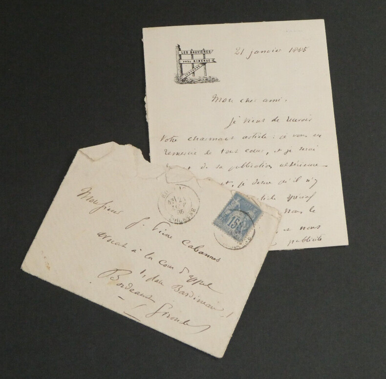 Oscar BARDI de FOURTOU - LETTRE AUTOGRAPHE SIGN&Eacute;E, 21 janvier 1885. Oscar BARDI de FOURTOU