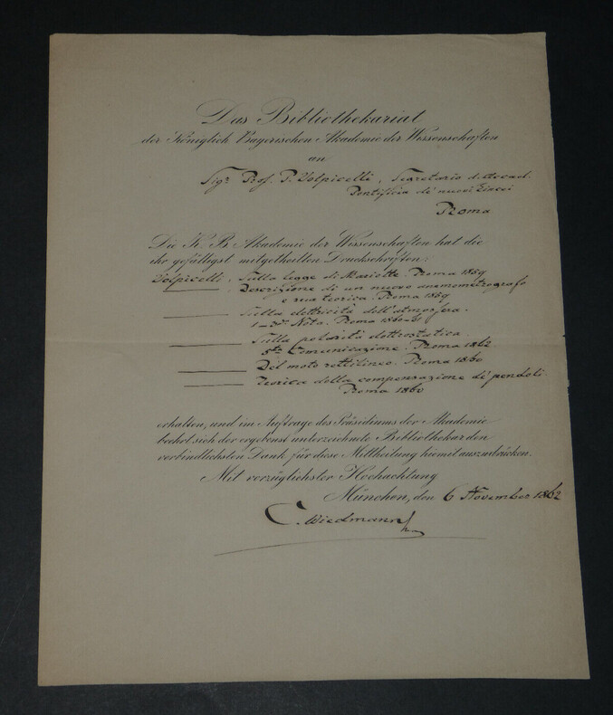 [ Paolo Volpicelli ] - Lettre imprim&eacute;e (partiellement manuscrite) 1862. Paolo VOLPICELLI