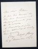 Tony ROBERT-FLEURY Peintre- LETTRE AUTOGRAPHE SIGN&Eacute;E A "PETRUS" 9 Novembre 1873. Tony ROBERT-FLEURY