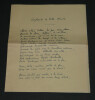 Andr&eacute; BERRY PO&Egrave;ME AUTOGRAPHE INCOMPLET "COMPLAINTE DES VILLES D&Eacute;TRUITES" 2pages. Andr&eacute; BERRY